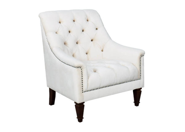 Off-White Rhinestone Tufted Accent Chair