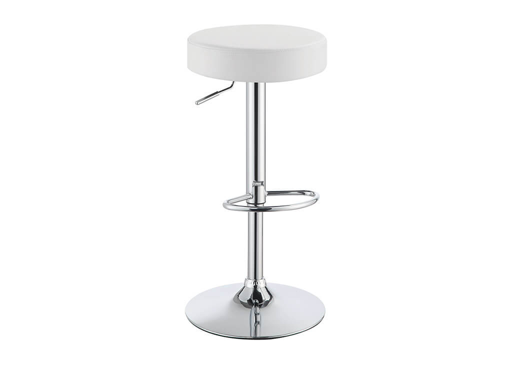 Round Leatherette Adjustable Bar Stool in White
