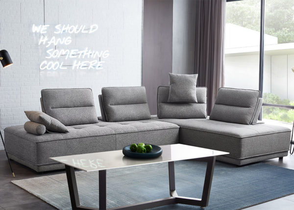 Tufted Gray Convertible Sectional