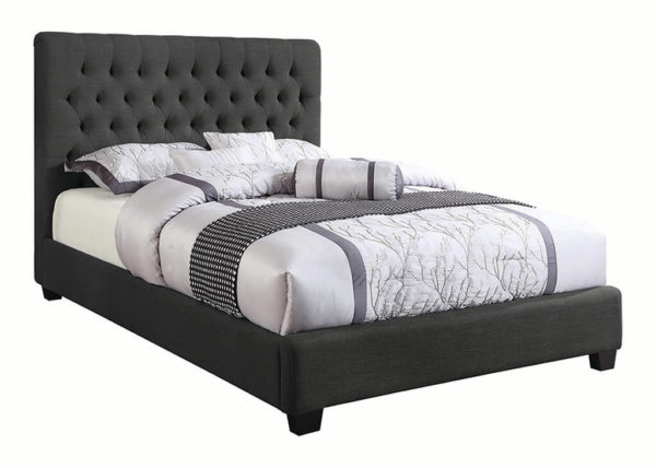 Upholstered Charcoal Button Tufted Bed