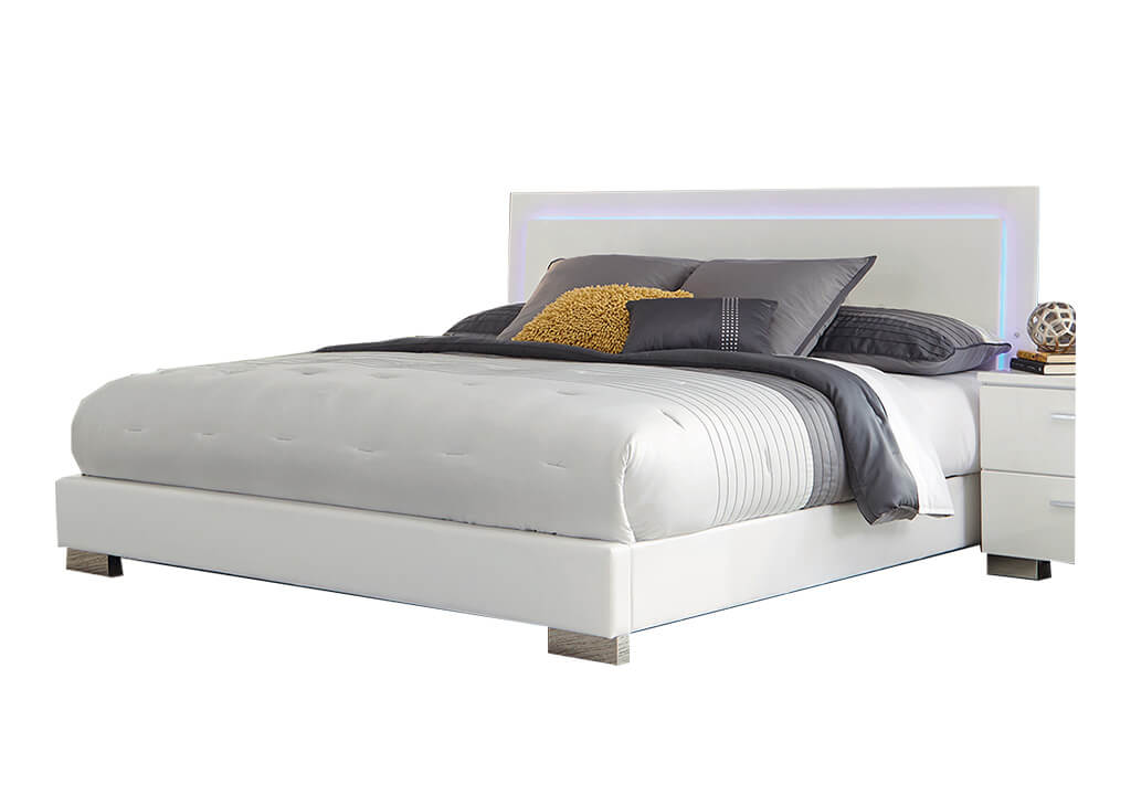 White Glossy California King LED Bed