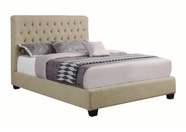 Beige Button Tufted Queen Bed Frame
