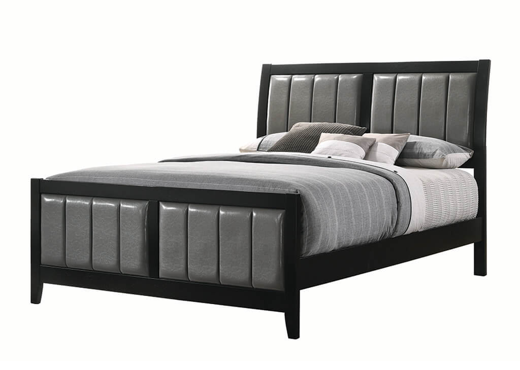 Black & Gray Tufted Leatherette Queen Bed Frame