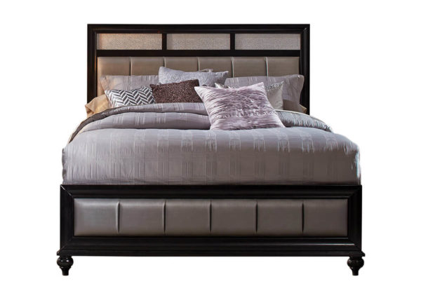 Black & Metallic Leatherette Queen Bed Frame