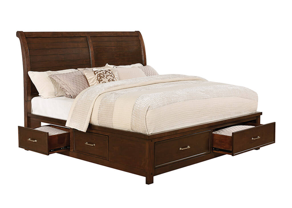 Brown Cherry Queen Storage Bed Frame