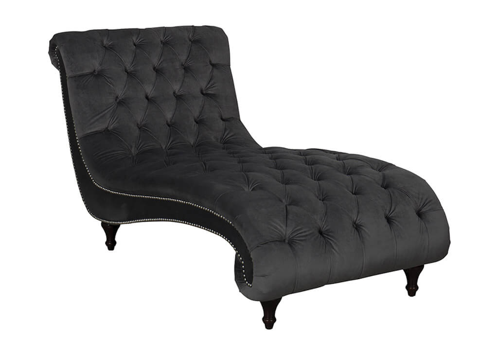 Charcoal Button Tufted Velvet Chaise