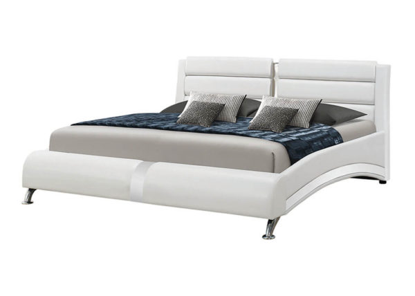 Contemporary Leatherette Queen Bed Frame in White