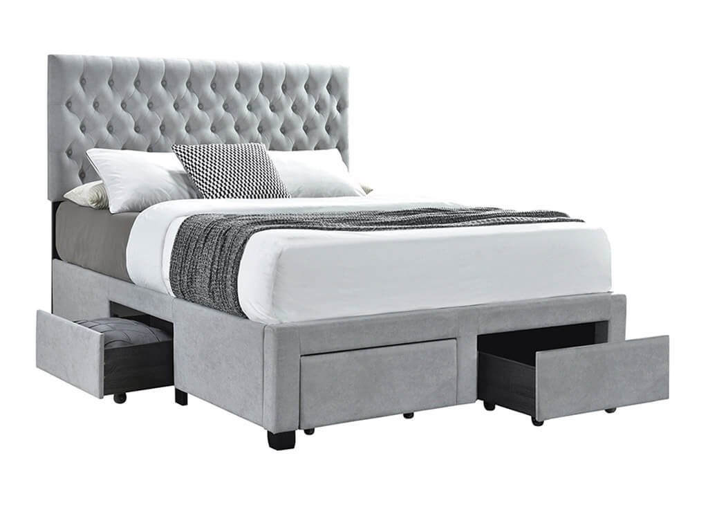 Fabric Button Tufted Queen Storage Bed Frame in Gray