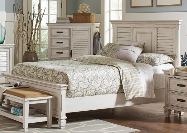 Farmhouse-Style Queen Panel Bed Frame in Antique WHite