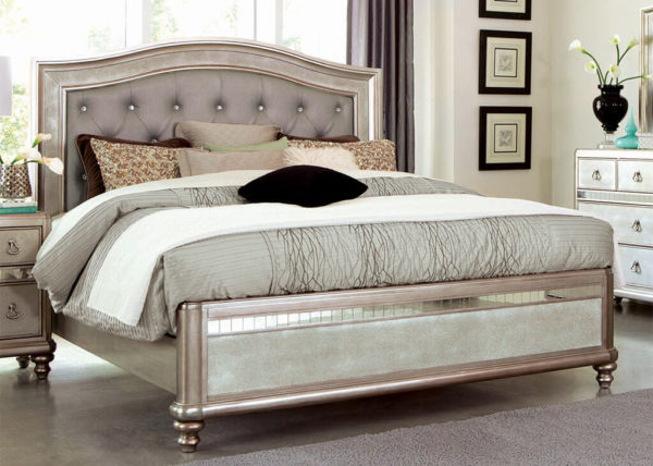 Glam Metallic Platinum Queen Bed Frame