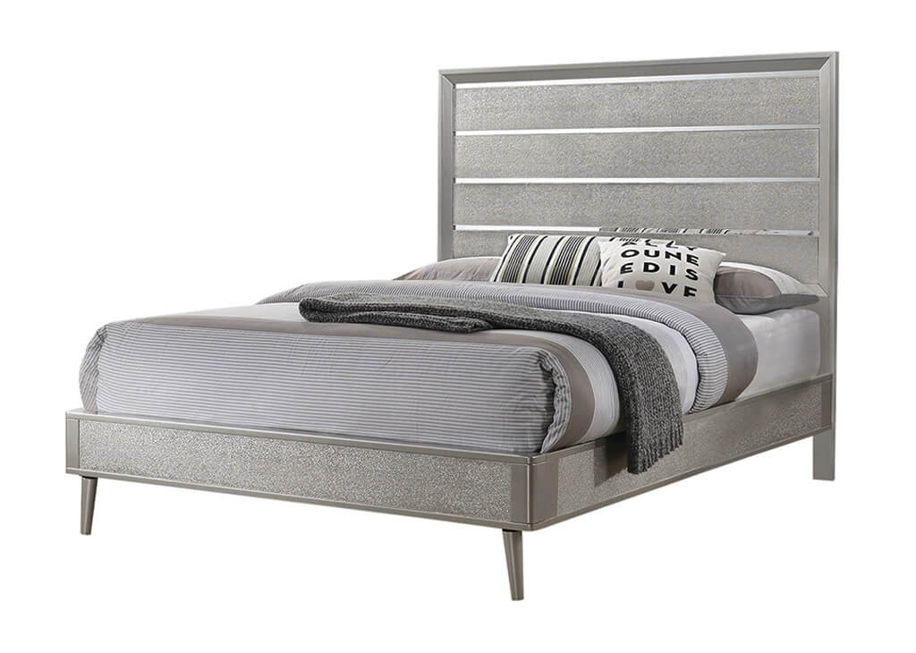 Glam Metallic Silver Queen Bed Frame