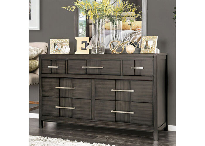 Gray Solid Wood Dresser w/ Nickel Bar Pulls