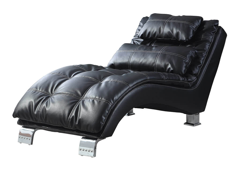 Leatherette Pillow-Top Chaise in Black