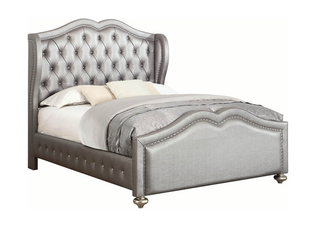 Metallic Silver Wingback Queen Bed Frame