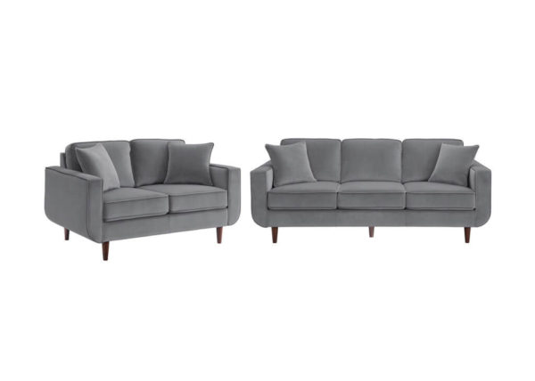 Mid-Century Inspired Velvet Sofa & Loveseat Set in Gray