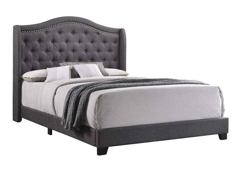 Modern Upholstered Button Tufted Queen Bed Frame in Gray