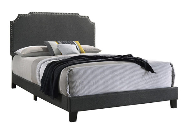 Neutral Nailhead Queen Bed Frame in Gray