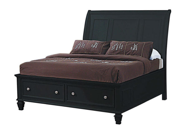 Transitional Wood Queen Storage Bed Frame in Black