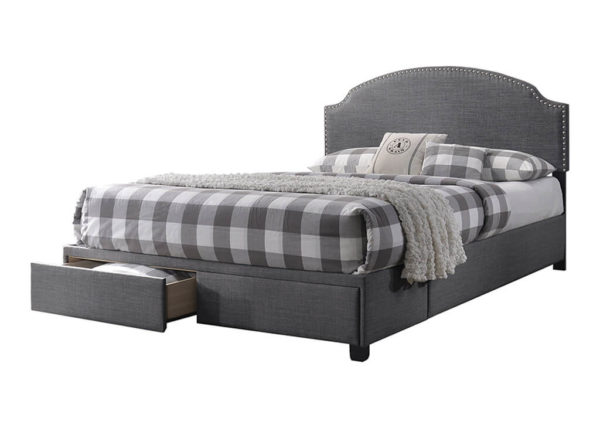 Upholstered & Nailhead Queen Storage Bed Frame in Charcoal