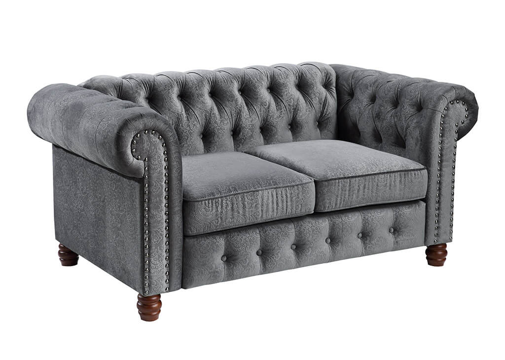 Velvet Chesterfield Style Loveseat in Dark Gray