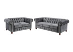 Velvet Chesterfield Style Sofa & Loveseat Set in Dark Gray