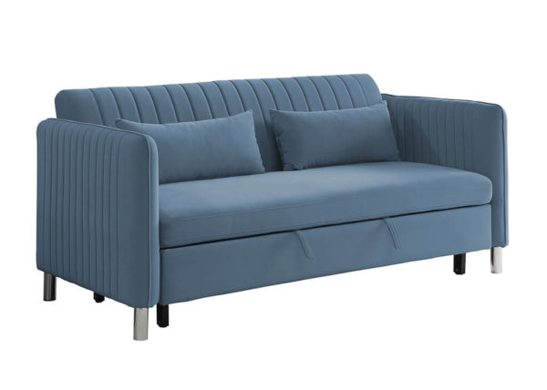 Velvet Convertible Sofa Sleeper in Blue