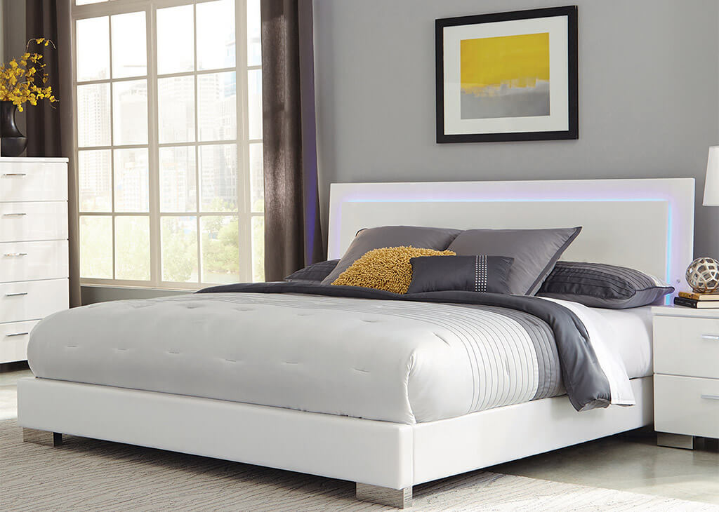White Glossy Queen LED Bed Frame