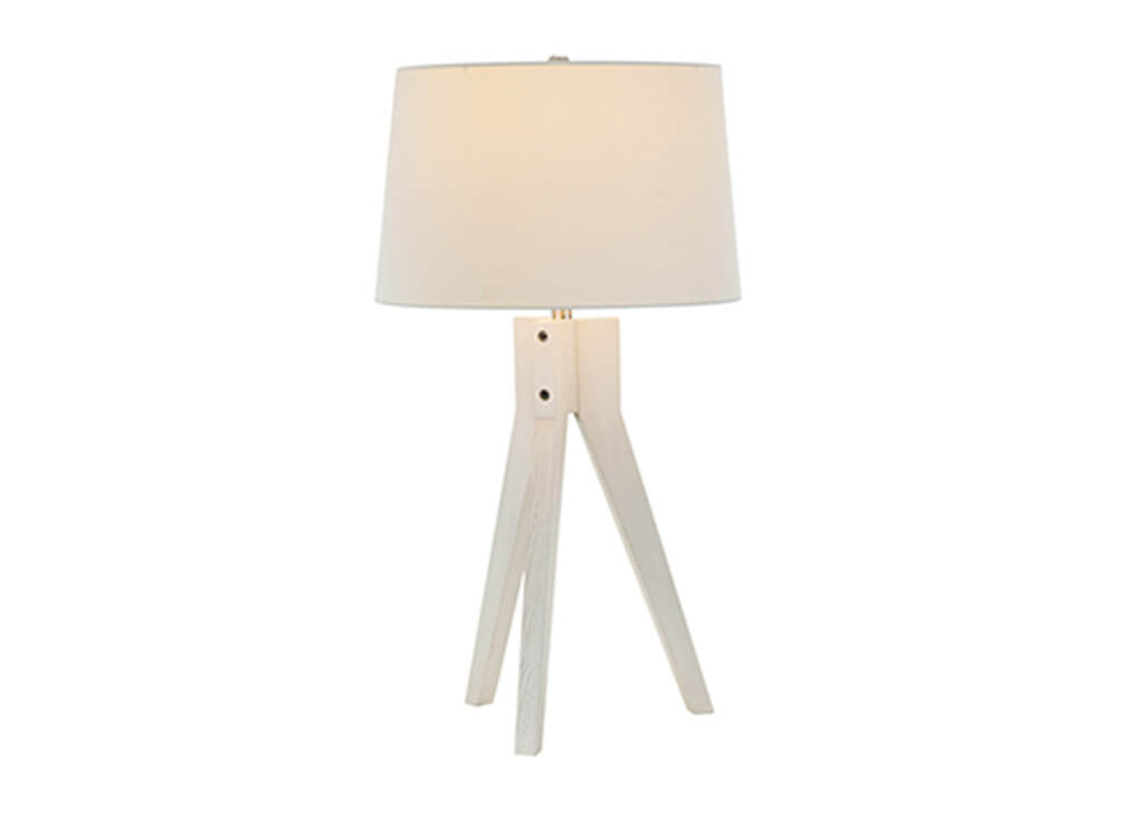 Wood Tripod Table Lamp in White