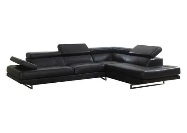 Contemporary Black Leather Gel Sectional with Right-hand Facing Chaise