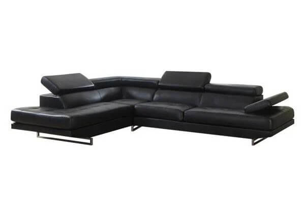 Contemporary Black Leather Gel Sectional with Left-Hand Facing Chaise