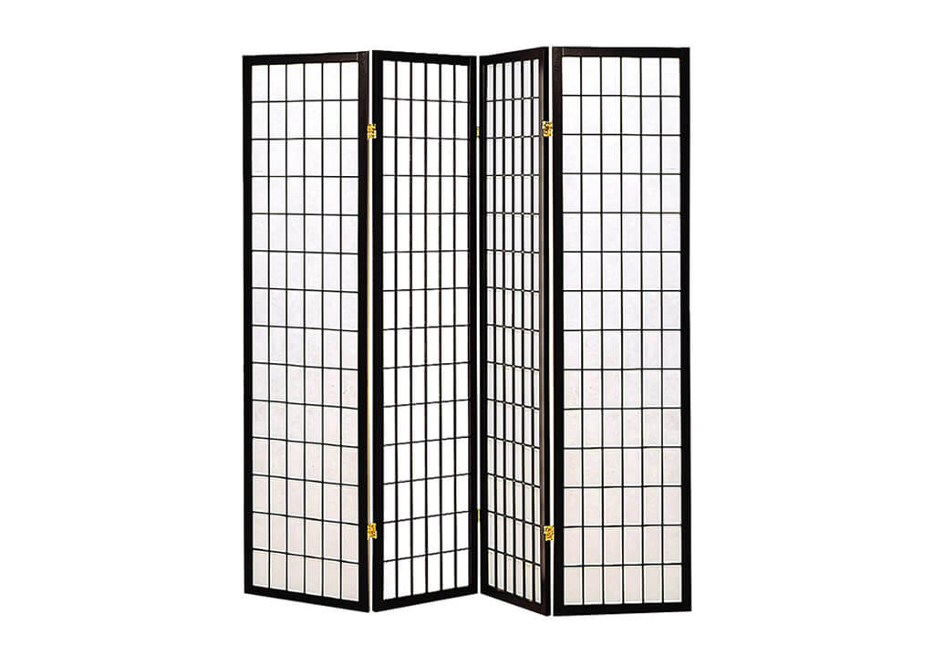 Linear Grid 4-Panel Room Divider in Black