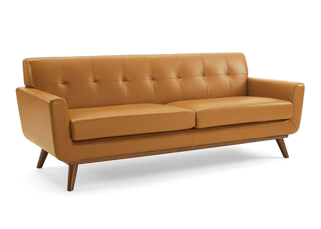 Top-Grain Mid-Century Modern Style Sofa in Tan