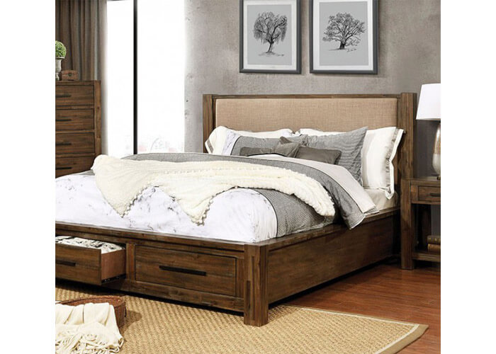 Upholstered Walnut Queen Storage Bed Frame