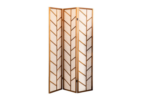 Walnut & Linen 3-Panel Room Divider