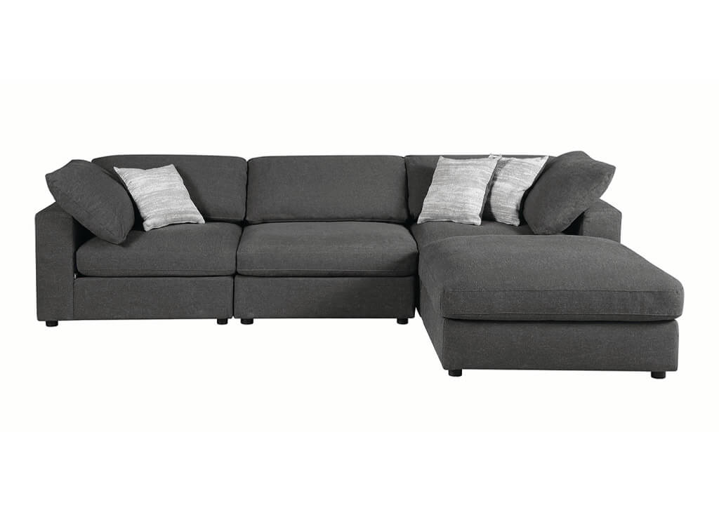 Linen Blend Feather & Foam Modular Sectional with Reversible Fabric in Charcoal