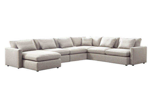 Feather down contemporary cream modular sectional with reversible chaise & sofa
