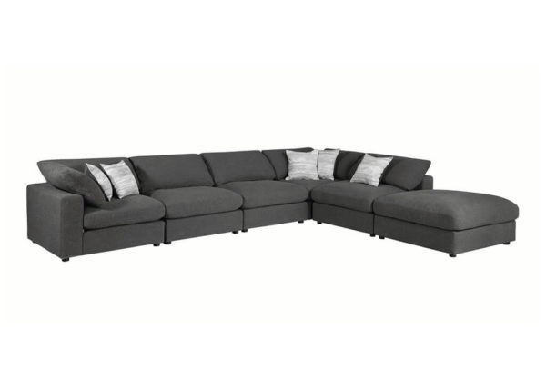6 PC Feather & Foam Seating Modular Sectional in Charcoal