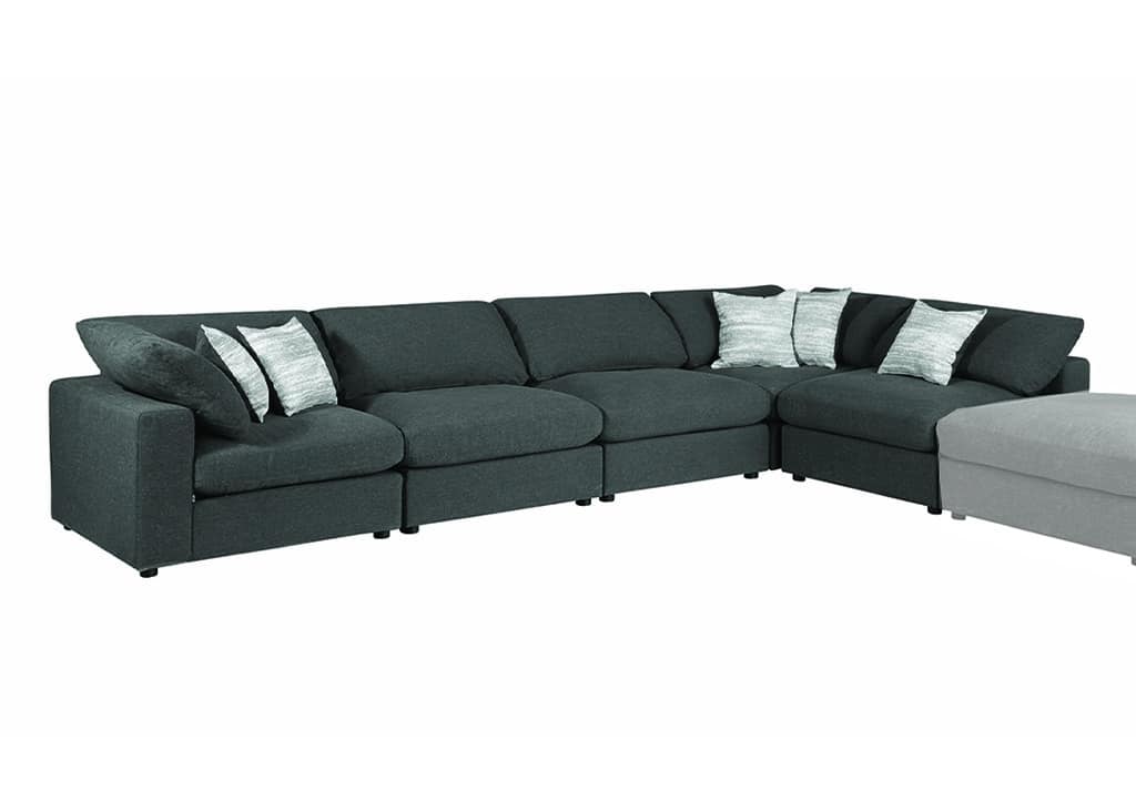 5 PC Feather & Foam Seating Modular Sectional in Charcoal