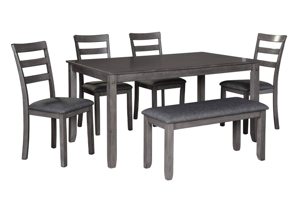 Casual 6-PC Gray Dining Set w/ Bench