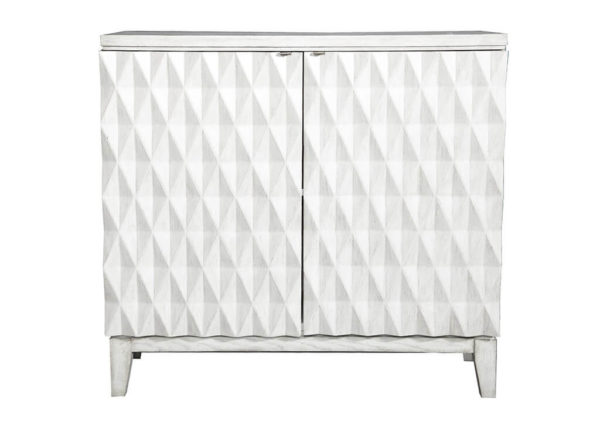 Geometric Carved Antique White Accent Cabinet