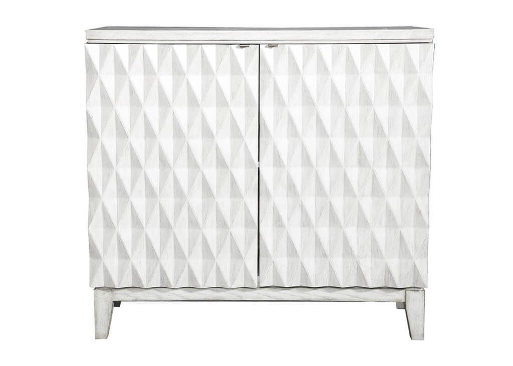 Geometric Carved Antique White Accent Cabinet