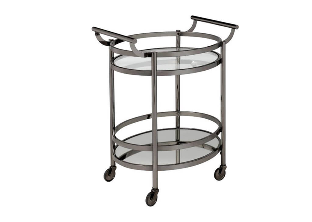 Oval Black Nickel & Glass Bar Cart