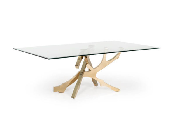 Sculptural Gold Base & Glass Dining Table