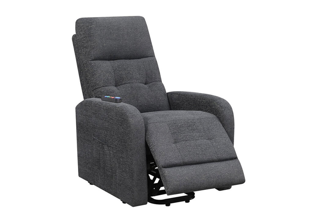Tufted Performance Fabric Power Lift Recliner W/ Massage Function in Charcoal