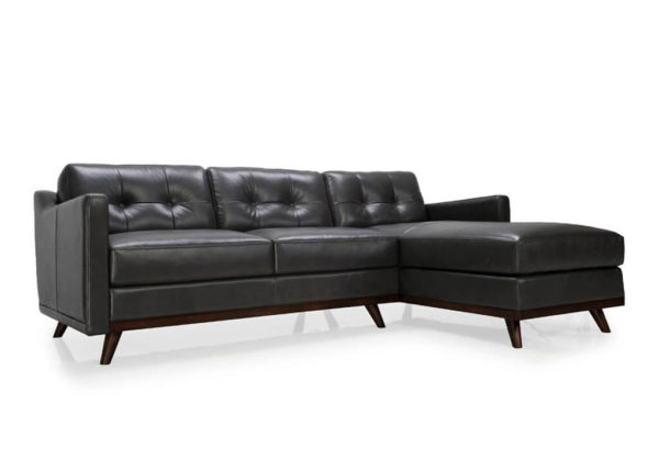Black Mid-Century-Inspired Italian Leather Sectional