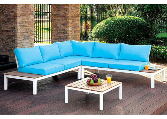 Bright Blue Sectional W/ Ottoman