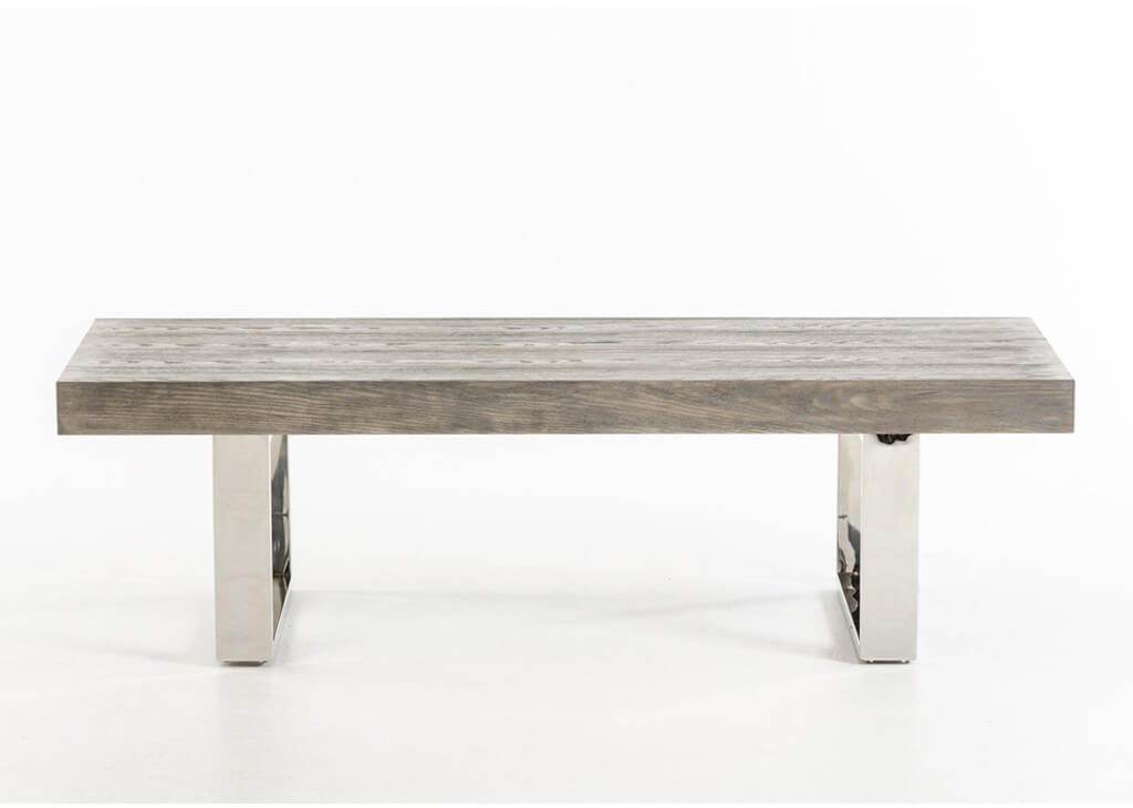 Contemporary Gray Wood & Metal Bench