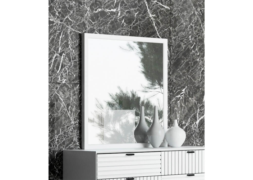 Contemporary White matte Dresser Mirror