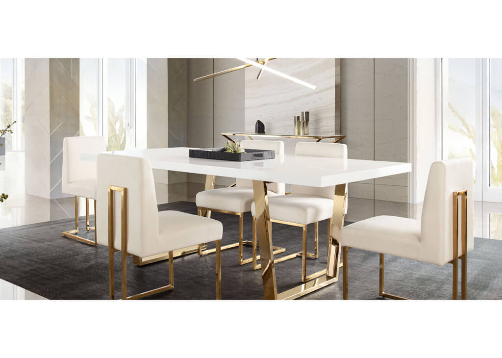 Glam White Gold 5 Pc Dining Set, Glam Dining Room Table Sets