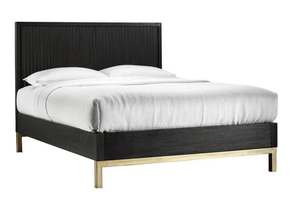 Modern Black Oak & Brass Bed Frame